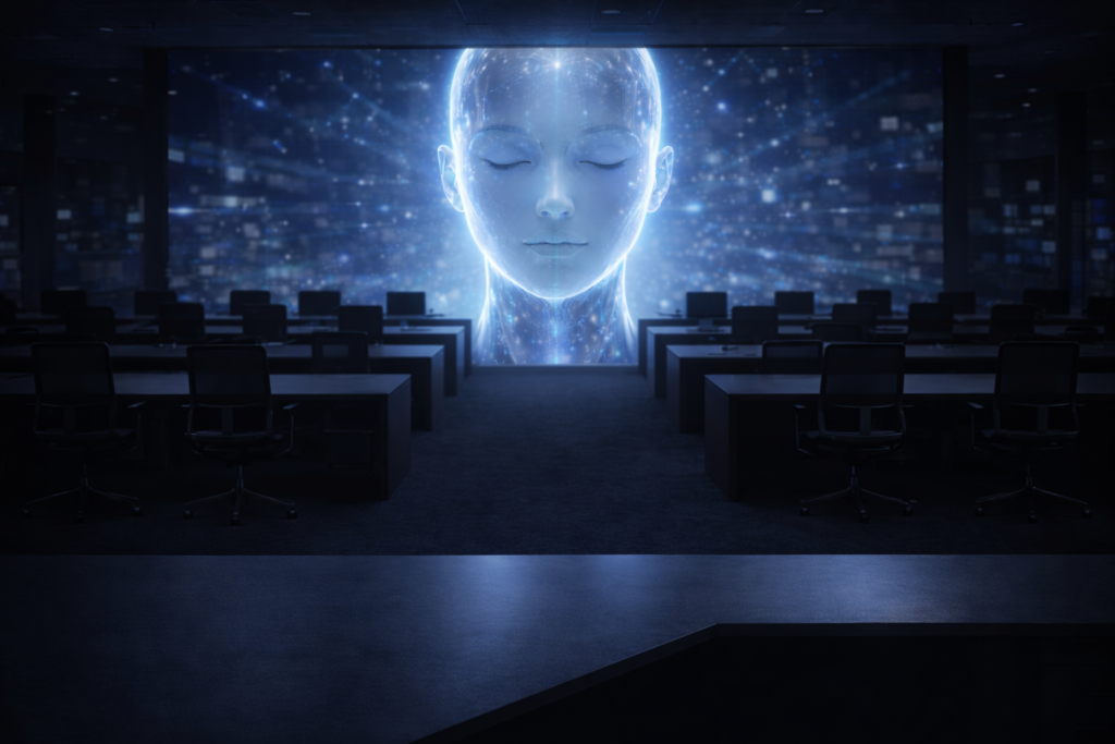 ki holo im leeren büro augen geschlossen